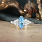 1CT Marquise Cut 2 Prong Aquamarine Cluster Engagement Anniversary Ring